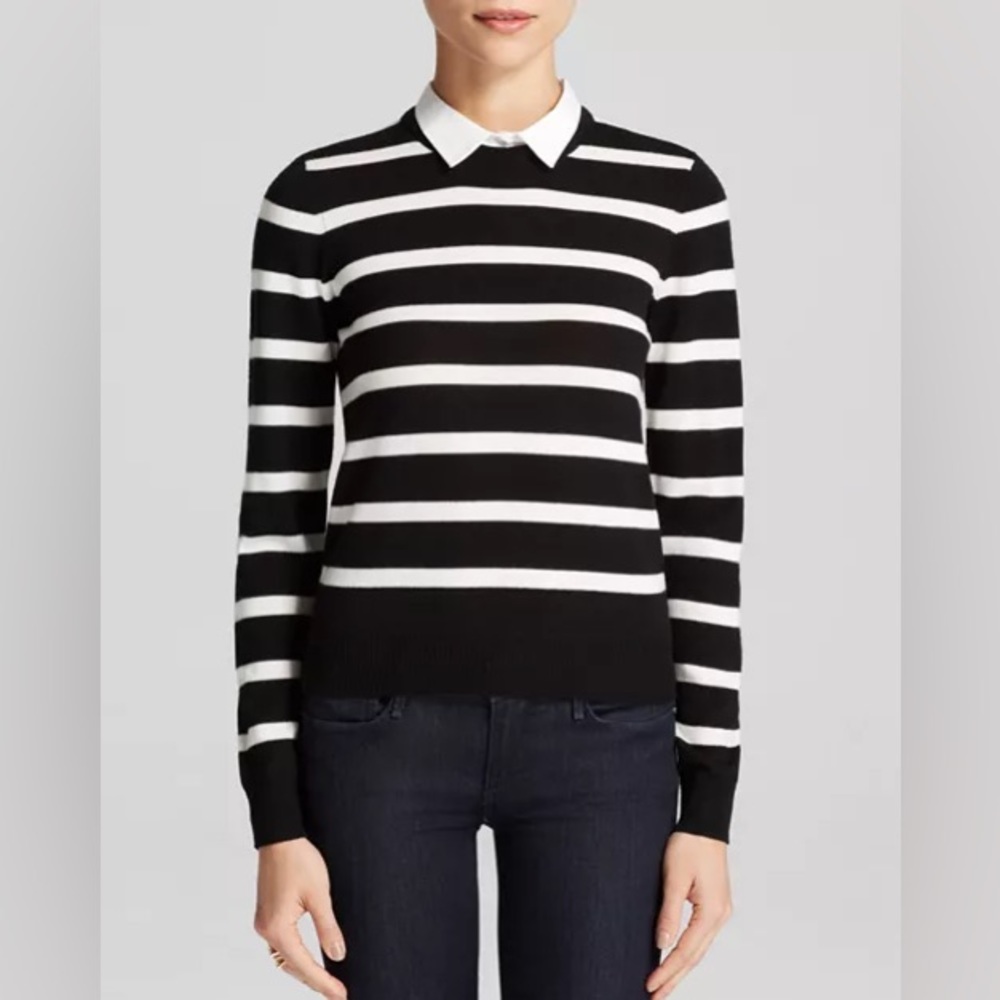 Alice + Olivia Stripped Collared Sweater